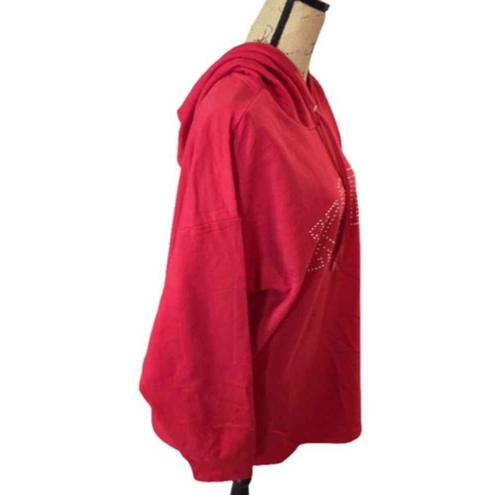 Michael Kors Women Crimson Red Rhinestone Logo Hoodie Sweatshirt Size 1X New - Picture 5 of 8